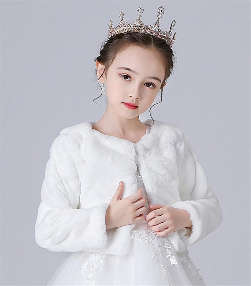 BESTORI Girls Princess Faux Fur Wrap Shawl Cozy Flower Girls Bolero Shrug Winter Warm Cape Party Wedding Dress Up - Image 2